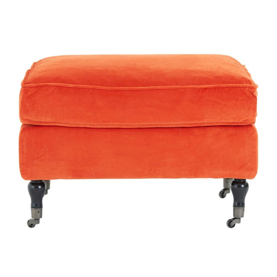 FURNITURE Fifty Five South Footstools | Orange Cotton Velvet Plush Footstool