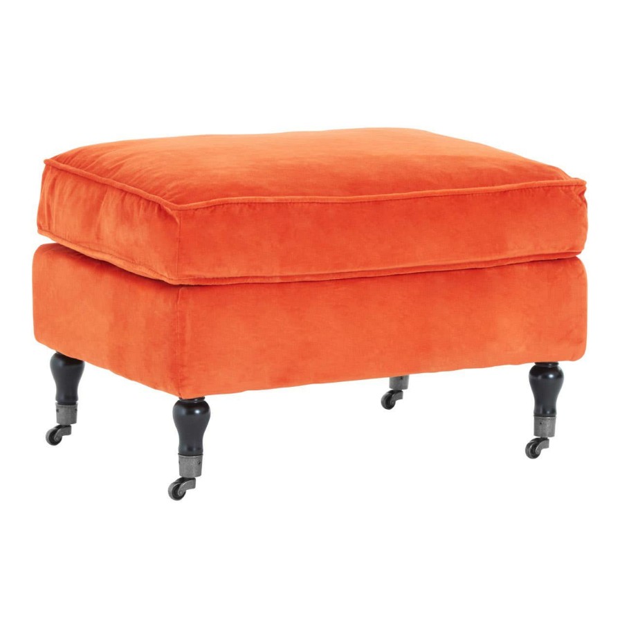 FURNITURE Fifty Five South Footstools | Orange Cotton Velvet Plush Footstool