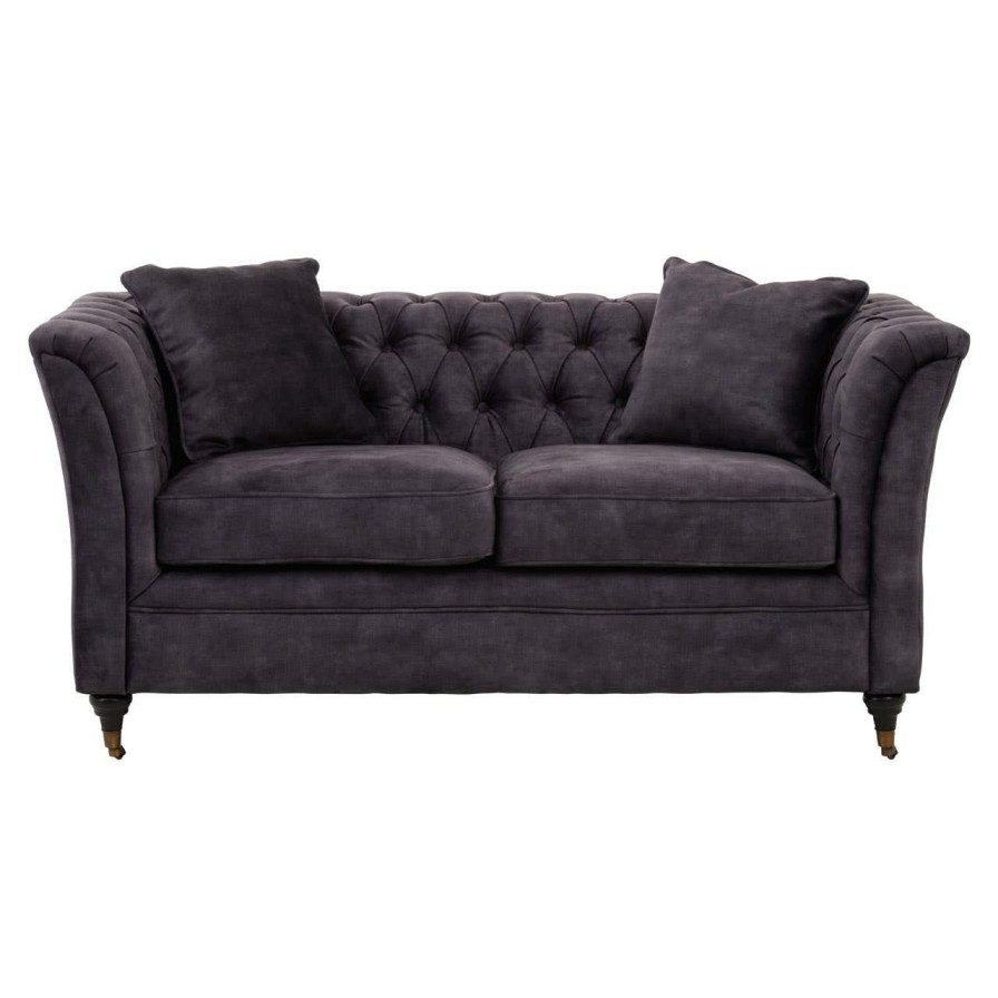 FURNITURE Fifty Five South Sofas | Sabrina Two Seat Grey Velvet Sofa