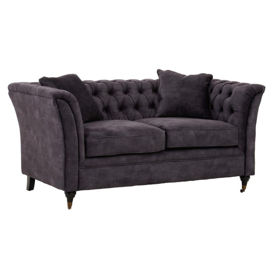 FURNITURE Fifty Five South Sofas | Sabrina Two Seat Grey Velvet Sofa