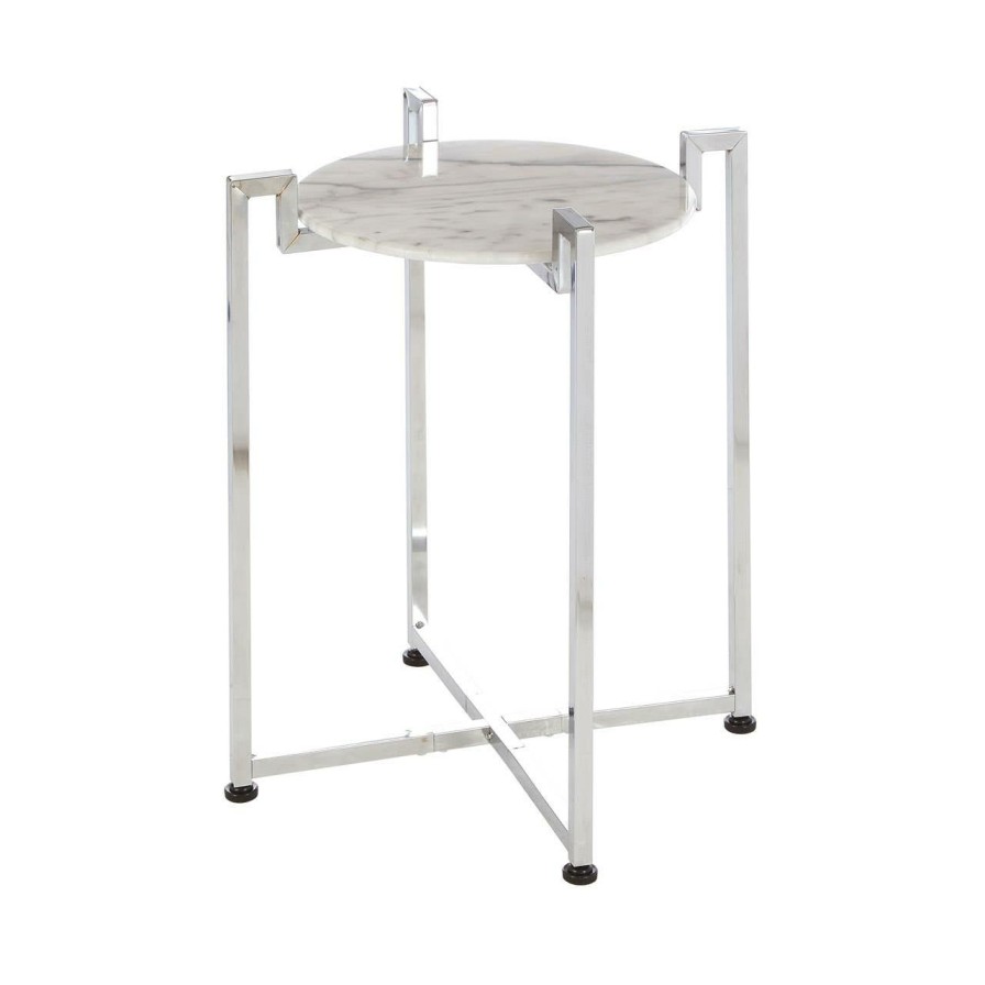 FURNITURE Premier Side Tables | White Marble Side Table With Chrome Base