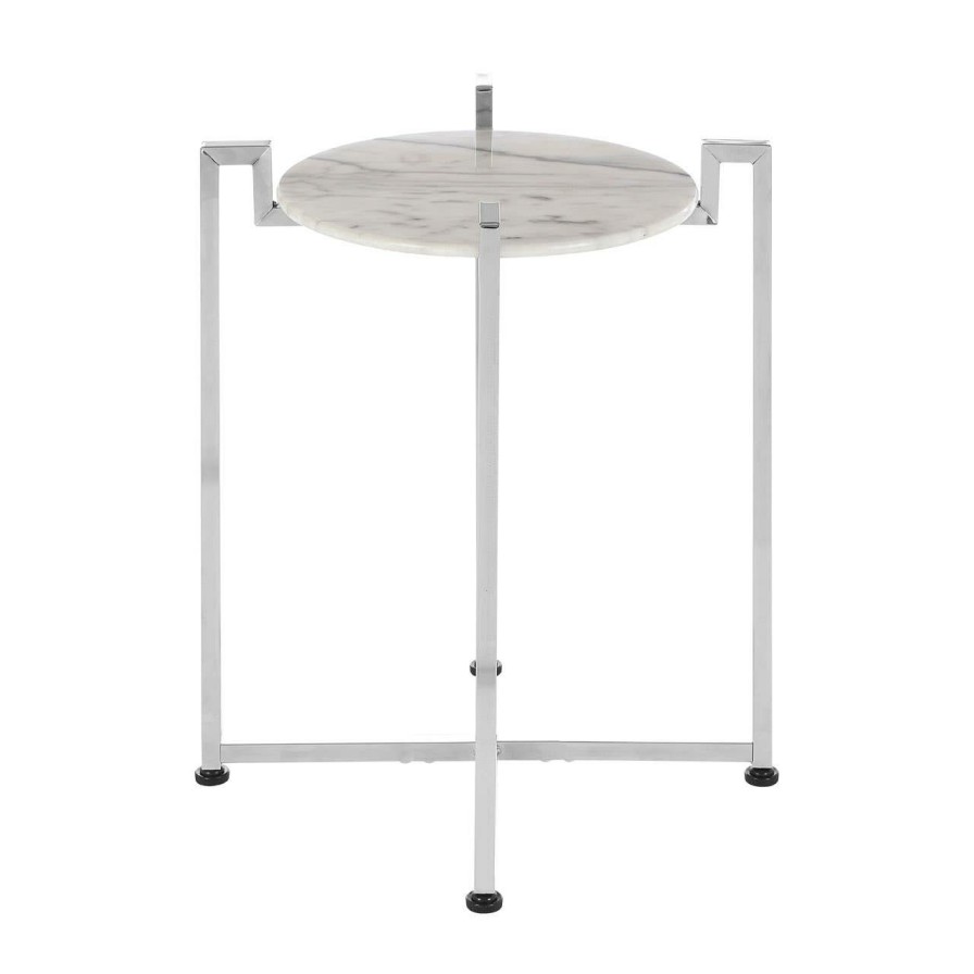 FURNITURE Premier Side Tables | White Marble Side Table With Chrome Base