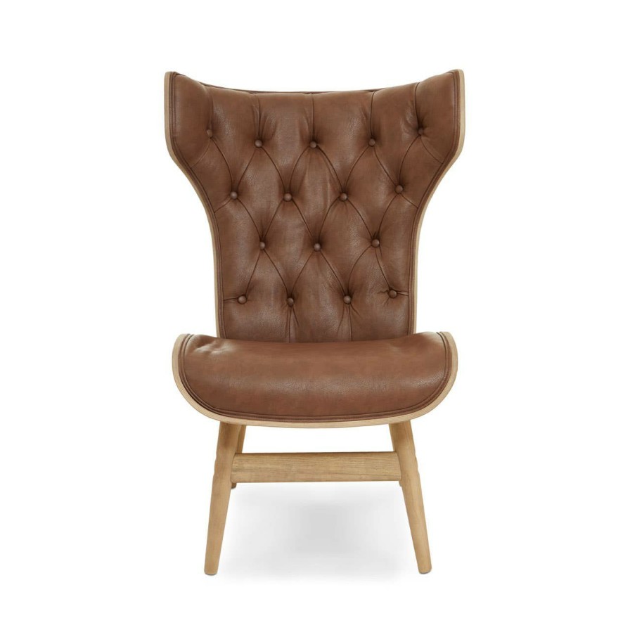 FURNITURE Fifty Five South Seating | Vinsi Brown Leather Effect Chair With Winged Back