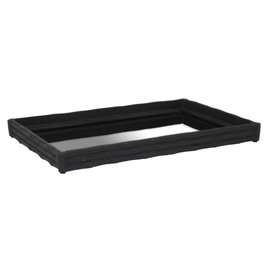 Accessories Fifty Five South Trays and Coasters | Hiba Black Finish Bamboo Effect Mirrored Tray