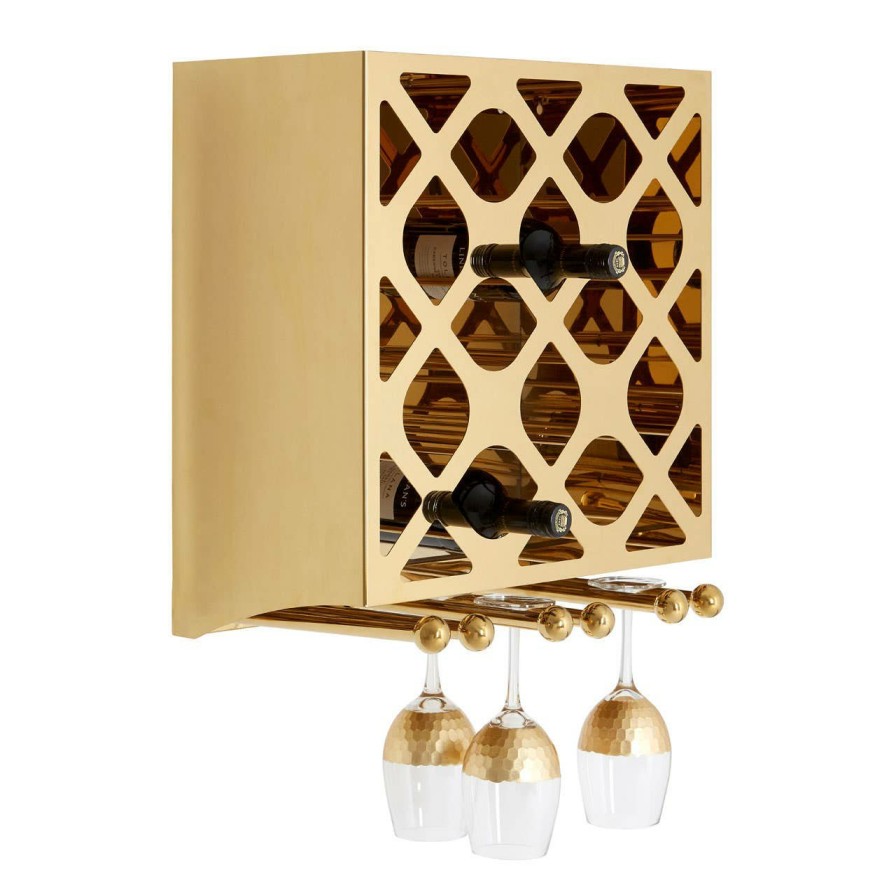 Kitchen and Dining Fifty Five South Wine Racks | Novo 12 Bottle Gold Finish Wine Rack