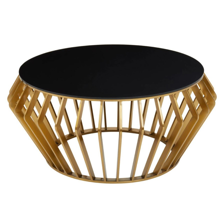 FURNITURE Fifty Five South Coffee Tables | Ackley Black And Gold Round Coffee Table