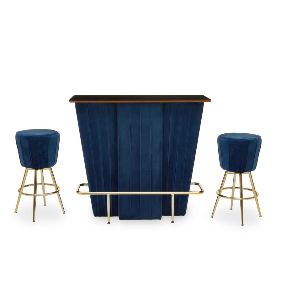 FURNITURE Fifty Five South Bar Tables | Sinatra Bar And Midnight Blue Velvet Stools Set