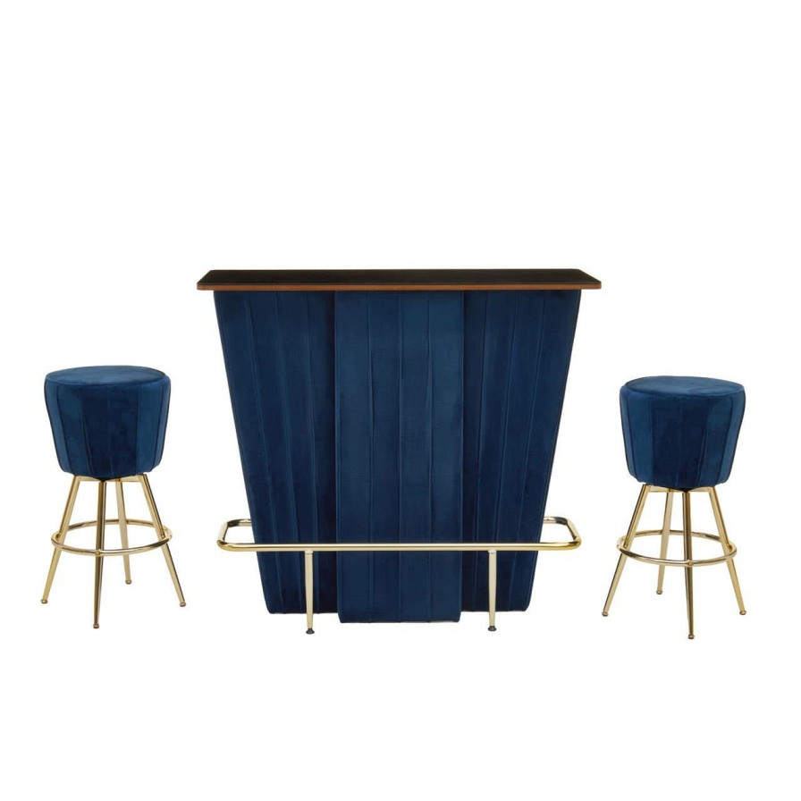 FURNITURE Fifty Five South Bar Tables | Sinatra Bar And Midnight Blue Velvet Stools Set