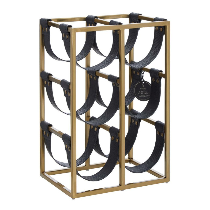 Kitchen and Dining Fifty Five South Wine Racks | Mixology Six Bottle Gold Finish Wine Rack