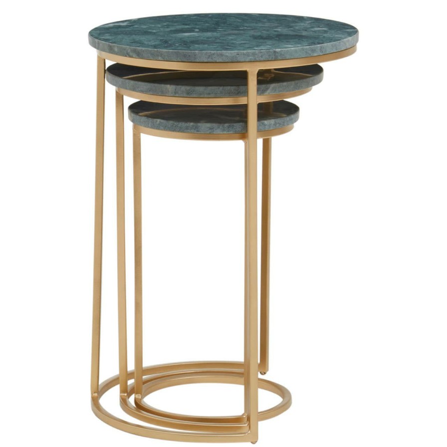 FURNITURE Fifty Five South Nesting Tables | Mandoli Nest Of 3 Green Marble Tables