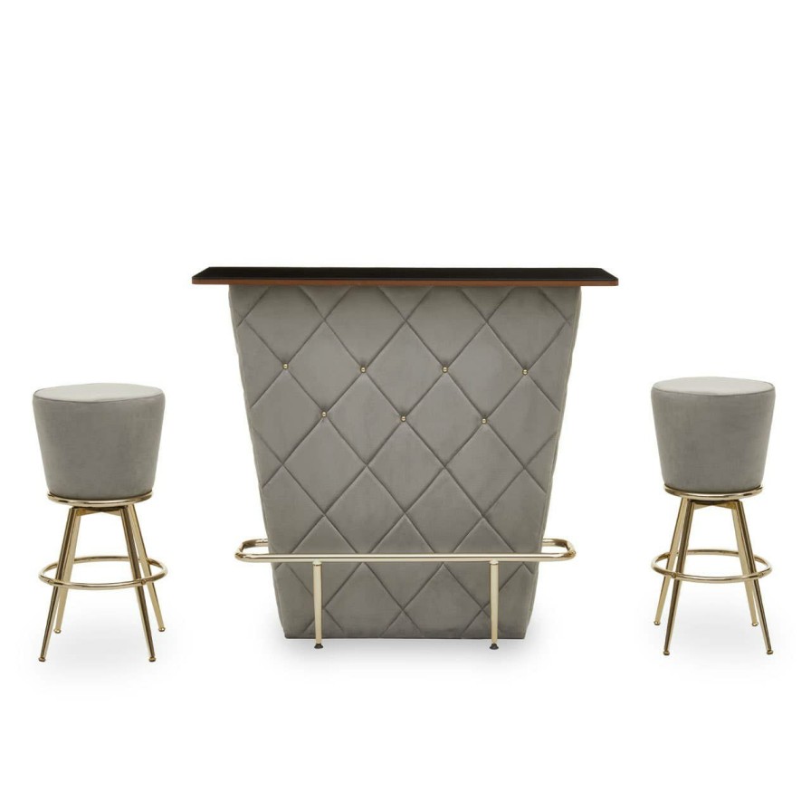 FURNITURE Fifty Five South Bar Tables | Presley Bar And Grey Velvet Stools Set