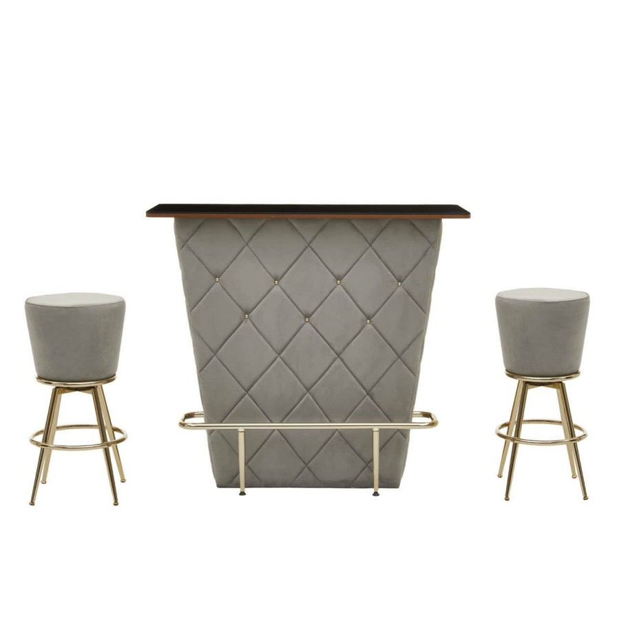 FURNITURE Fifty Five South Bar Tables | Presley Bar And Grey Velvet Stools Set