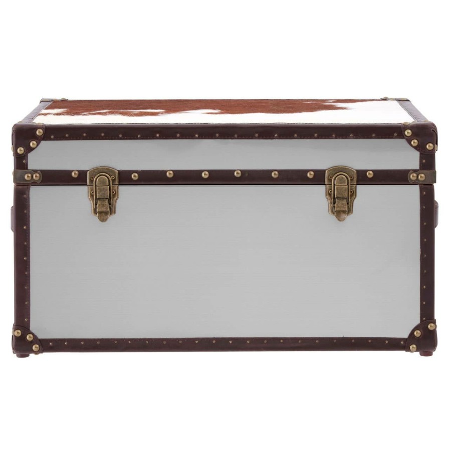 FURNITURE Fifty Five South Trunks | Brown And White Genuine Cowhide Storage Trunk