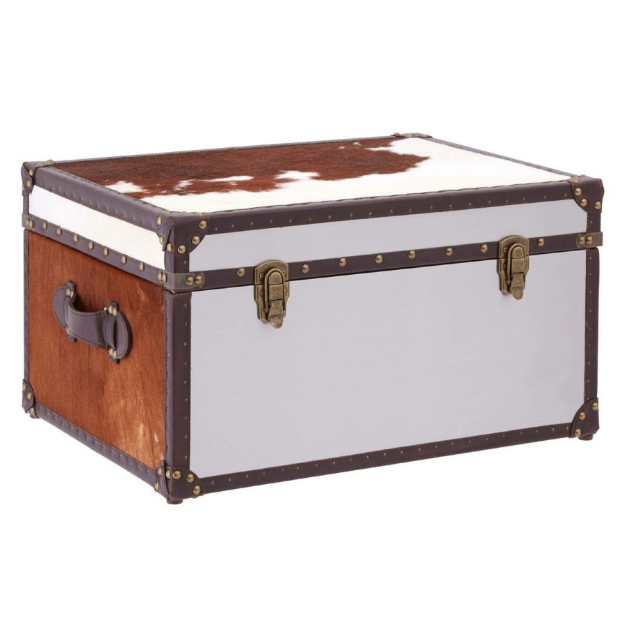 FURNITURE Fifty Five South Trunks | Brown And White Genuine Cowhide Storage Trunk