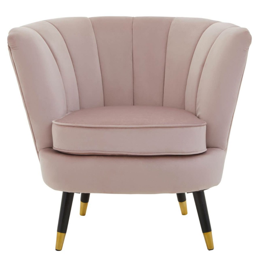 FURNITURE Premier Statement Chairs | Loretta Dusky Pink Velvet Chair With Black Wood And Gold Finish Legs