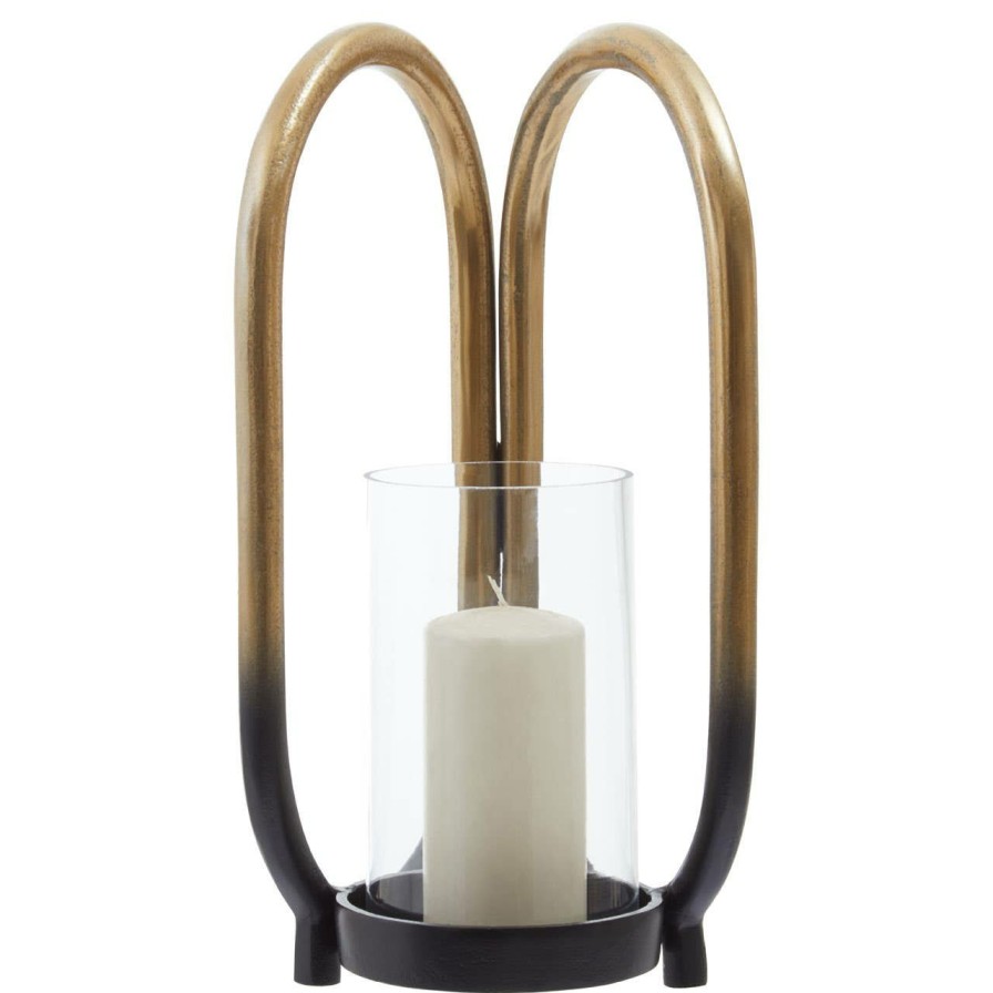 Accessories Fifty Five South Candles and Holders | Deomali Small Ombre Black And Gold Finsh Candle Holder