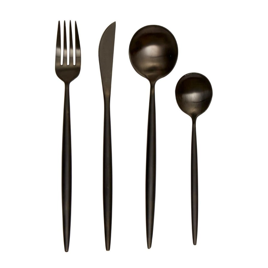 Kitchen and Dining Premier Cutlery | Modern Retro 16 Pc Matte Black Cutlery Set