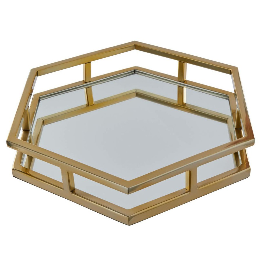 Accessories Fifty Five South Trays and Coasters | Herber Gold Finish Hexagonal Tray