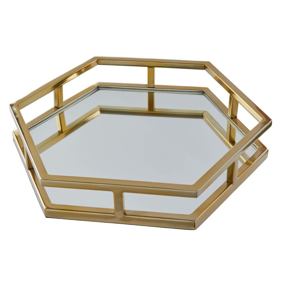 Accessories Fifty Five South Trays and Coasters | Herber Gold Finish Hexagonal Tray