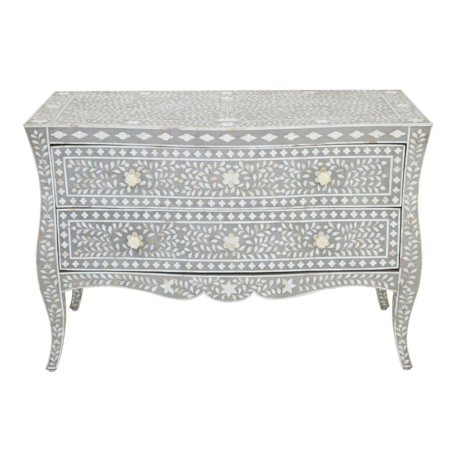 FURNITURE Fifty Five South Drawers | Fusion 2 Drawer Chest In Mother Of Pearl Floral Design