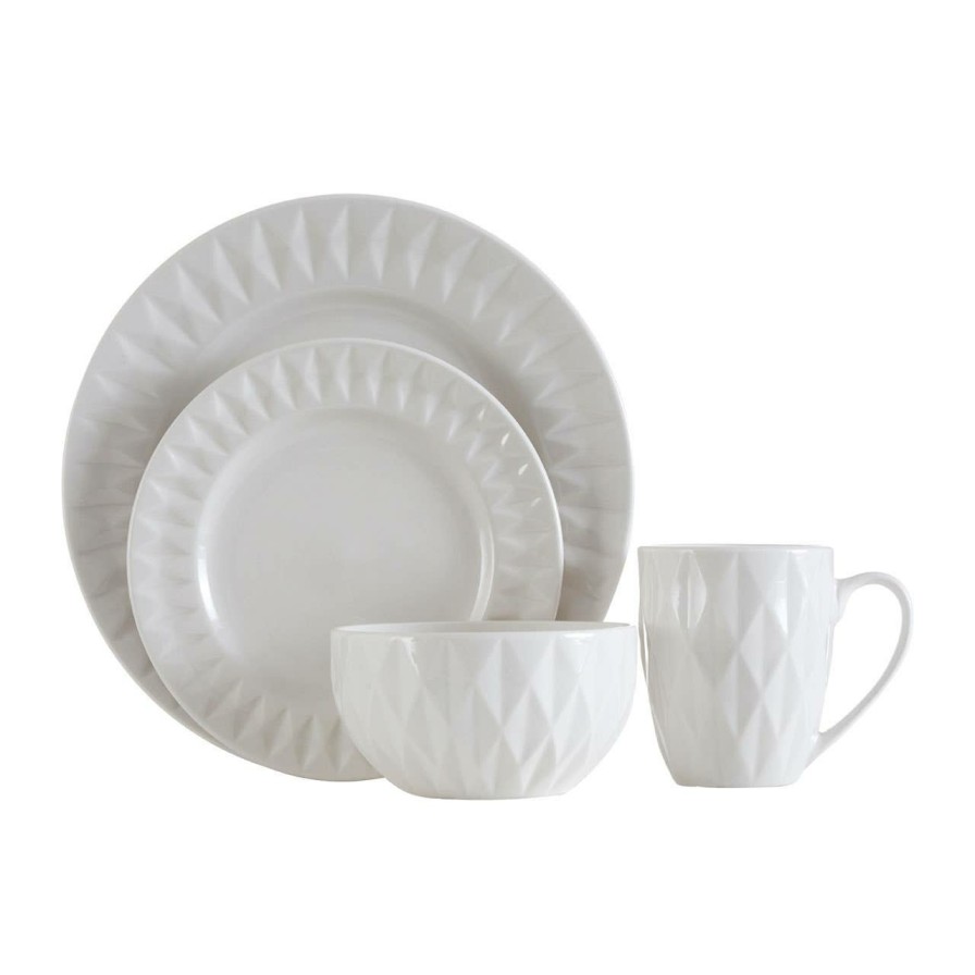 Kitchen and Dining Premier Dinner Sets | Livorno 16 Pc Embossed Geo Dinner Set