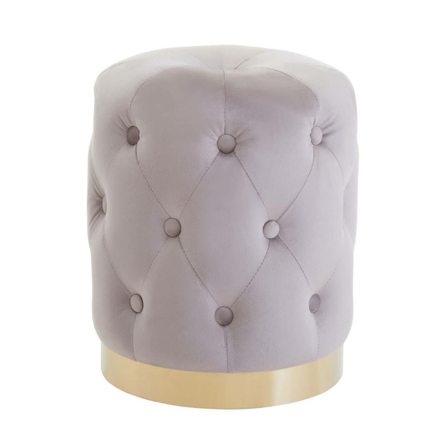 FURNITURE Premier Stools | Loretta Mink Velvet Button Tufted Stool