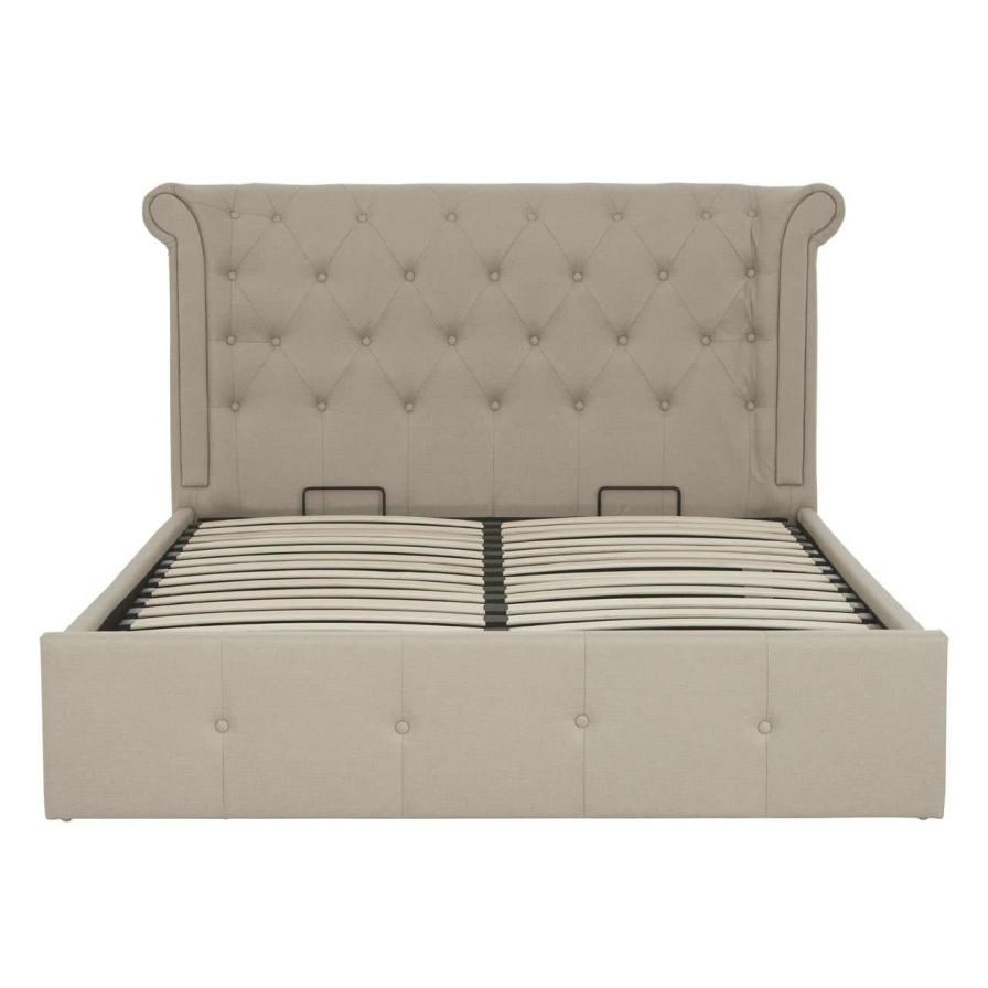 FURNITURE Premier Beds | Edison Kingsize Beige Hopsack Velvet Bed