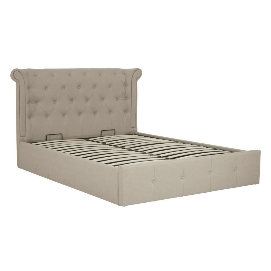 FURNITURE Premier Beds | Edison Kingsize Beige Hopsack Velvet Bed