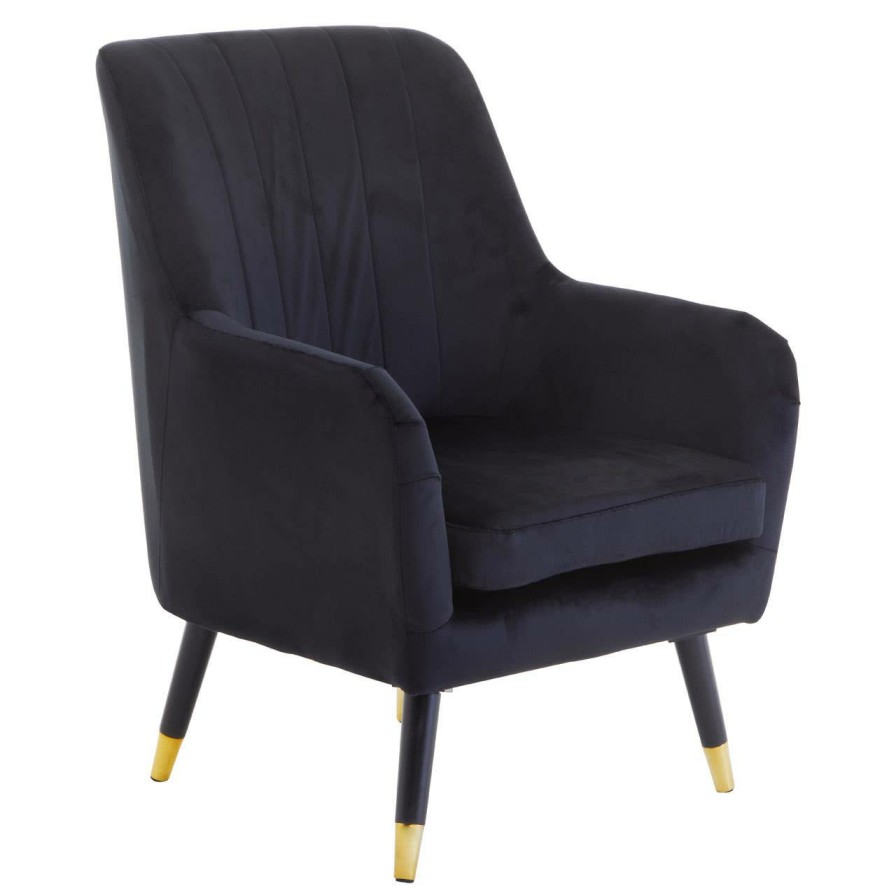 FURNITURE Premier Armchairs | Loretta Black Velvet Scalloped Armchair