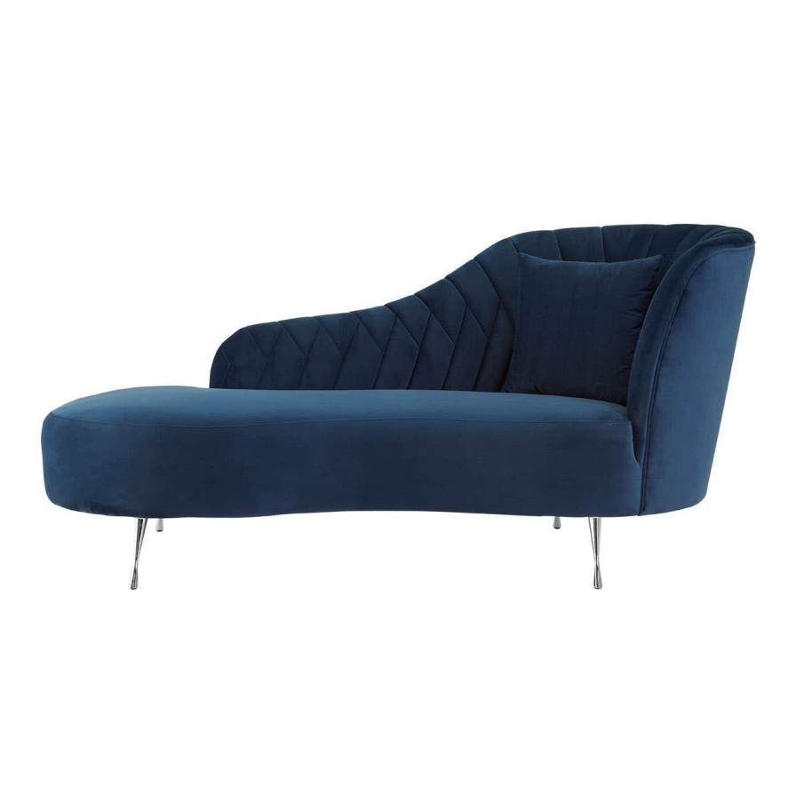 FURNITURE Fifty Five South Chaise Lounges | Rene Dark Blue Velvet Right Arm Chaise Longue