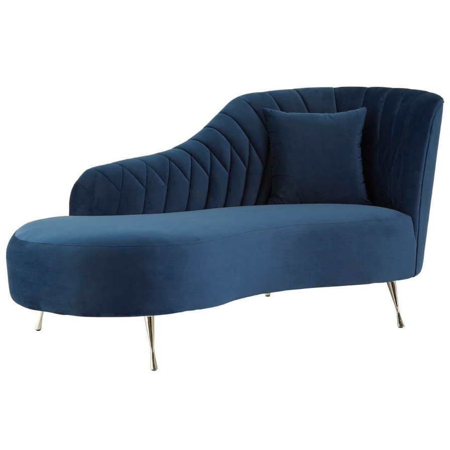 FURNITURE Fifty Five South Chaise Lounges | Rene Dark Blue Velvet Right Arm Chaise Longue