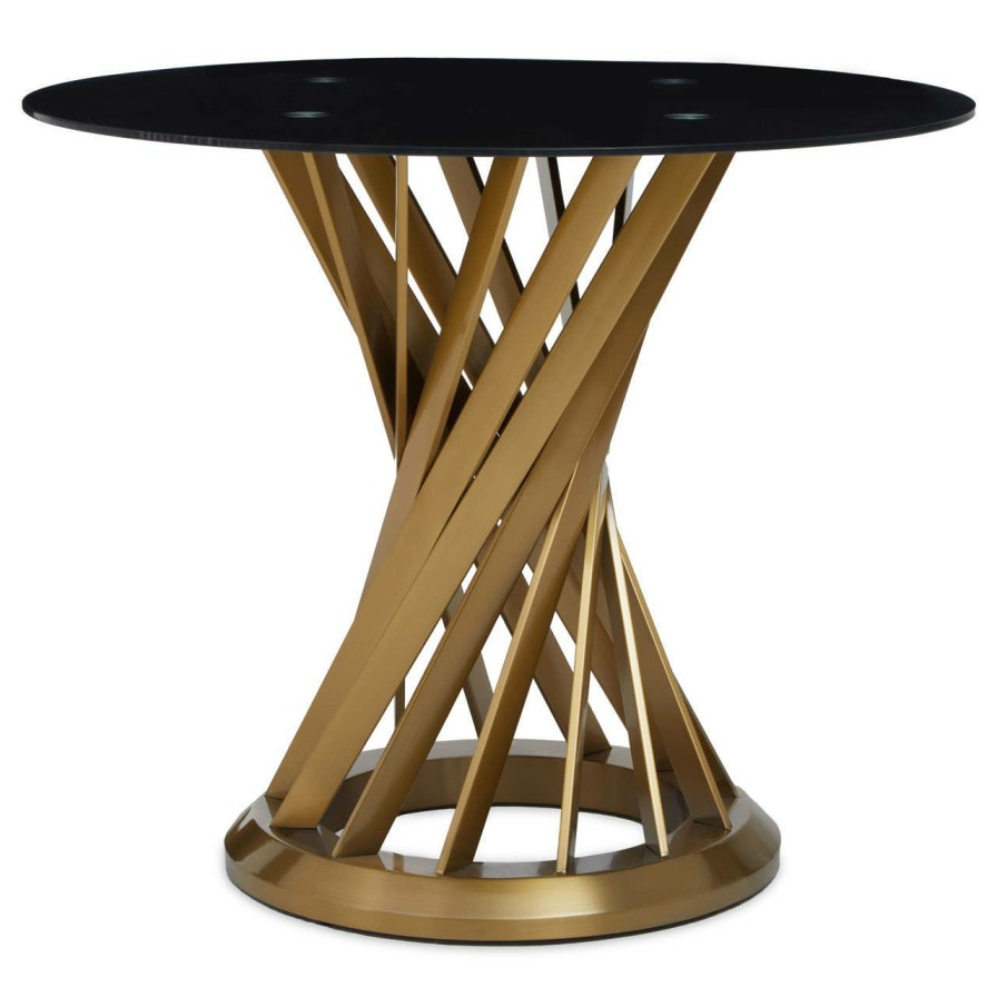 FURNITURE Fifty Five South Dining Tables | Anzio Black Glass And Gold Hourglass Base Dining Table