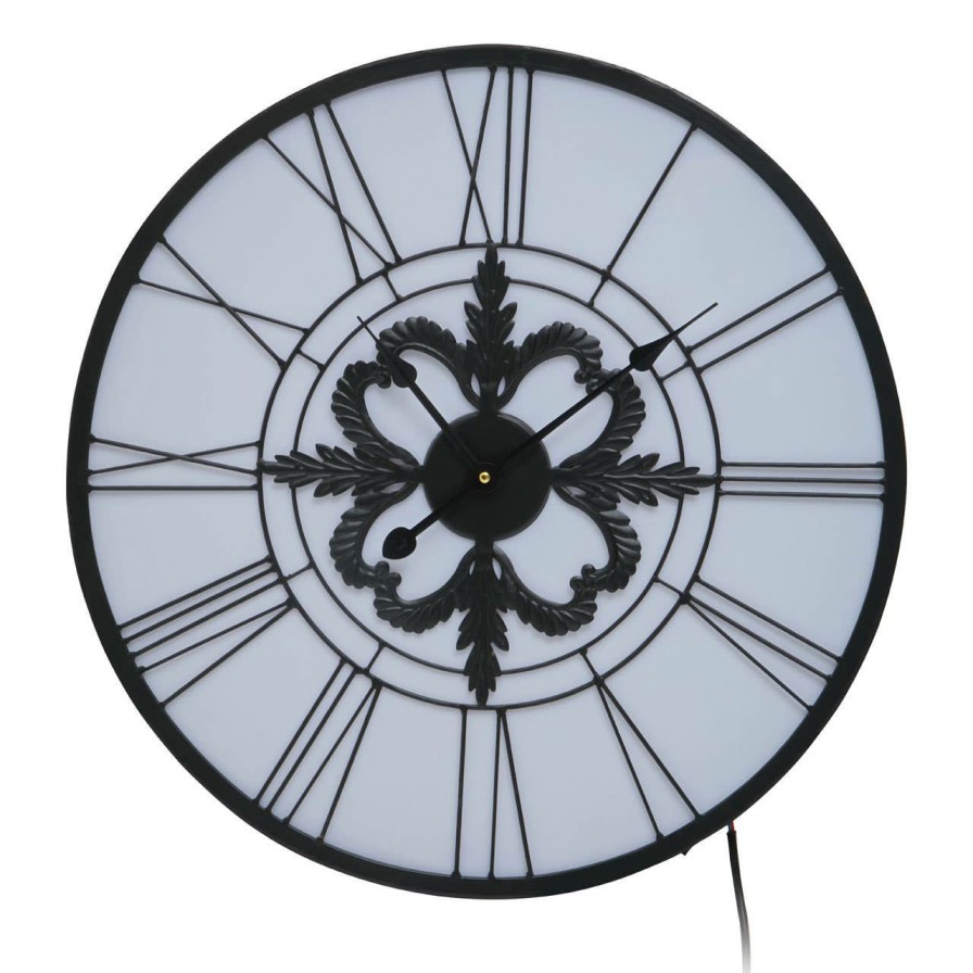 Accessories Fifty Five South Wall Clocks | Genova Roman Numeral Black And White Led Wall Clock