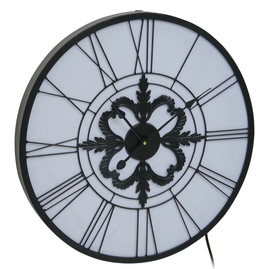 Accessories Fifty Five South Wall Clocks | Genova Roman Numeral Black And White Led Wall Clock