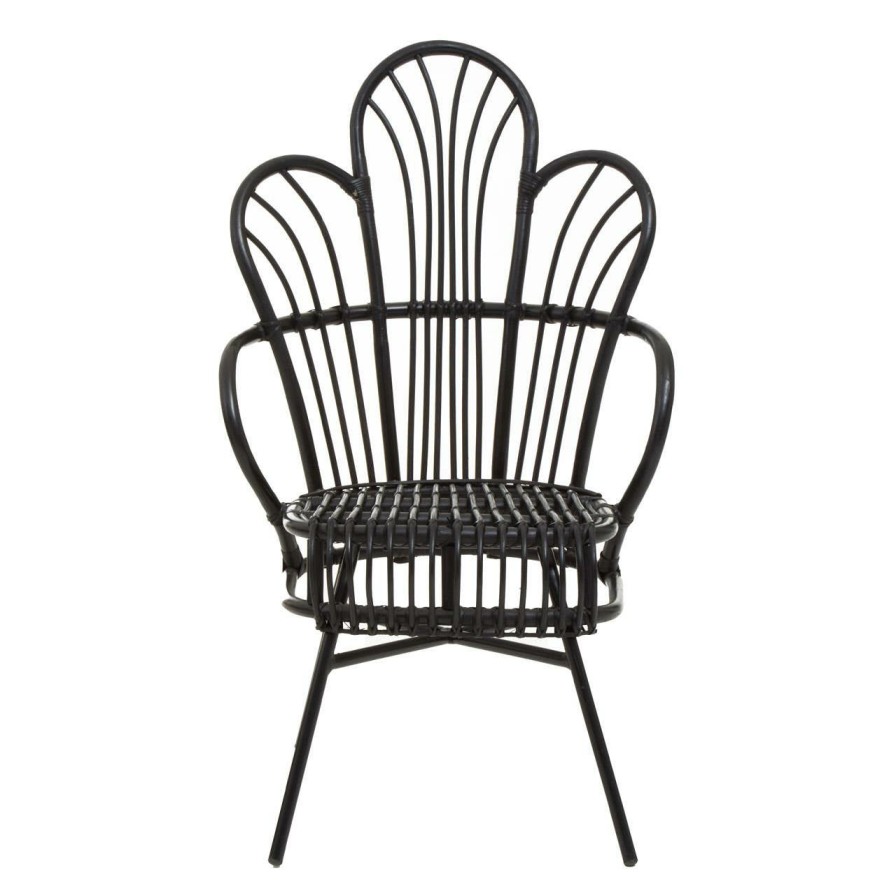 FURNITURE Fifty Five South Seating | Java Black Natural Rattan And Black Metal Scalloped Back Chair