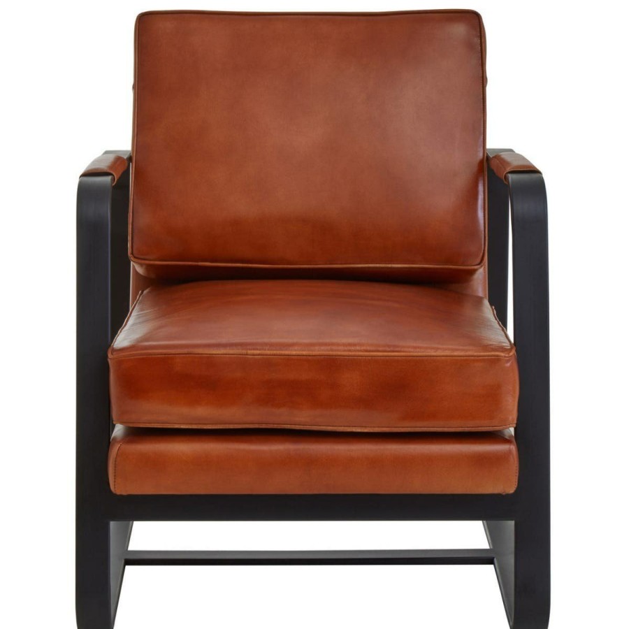 FURNITURE Fifty Five South Armchairs | Buffalo Tan Leather Armchair With Black Iron Frame