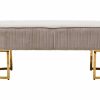 FURNITURE Fifty Five South Seating | Zamora Mink Velvet Ottoman Bench With Gold Finish Legs