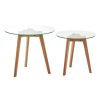 FURNITURE Premier Side Tables | Set Of Two Glass Top Oak Wood Side Tables