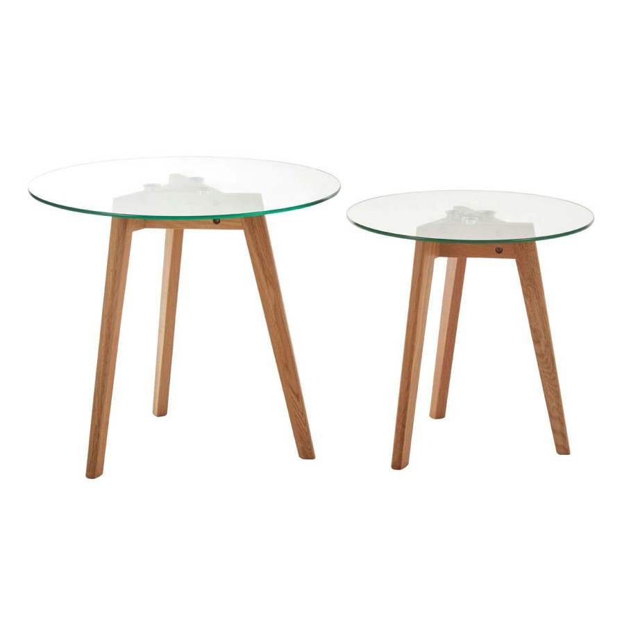 FURNITURE Premier Side Tables | Set Of Two Glass Top Oak Wood Side Tables