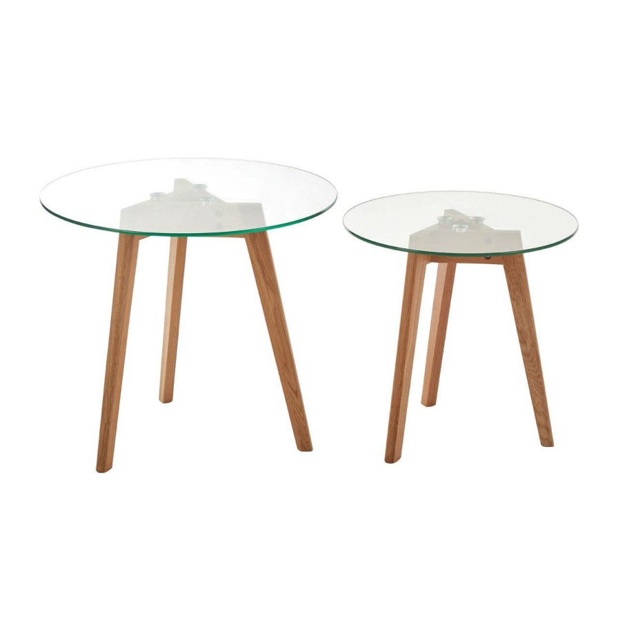 FURNITURE Premier Side Tables | Set Of Two Glass Top Oak Wood Side Tables