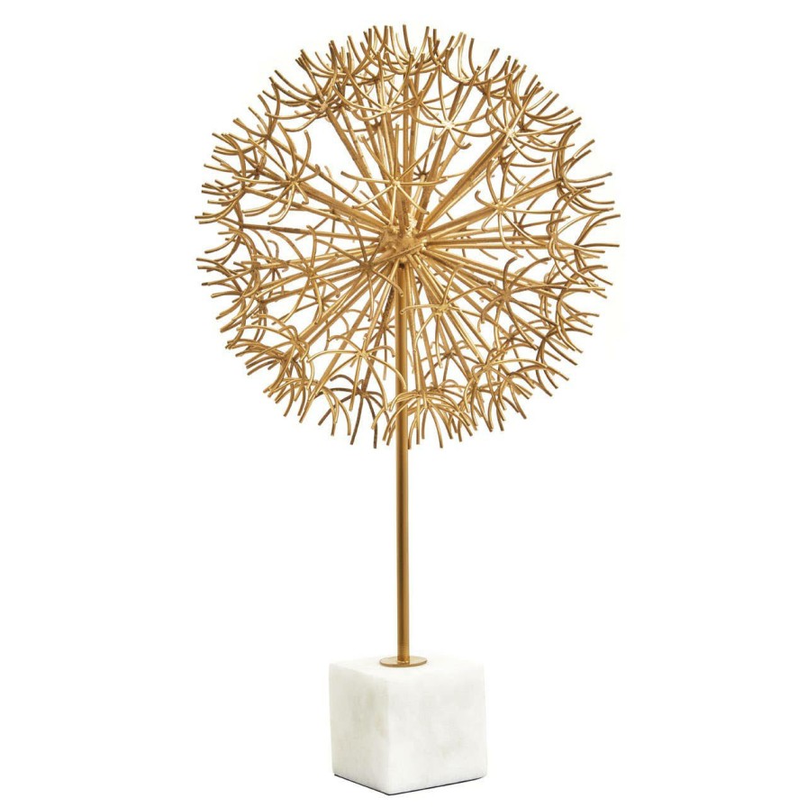 Accessories Fifty Five South Sculptures and Ornaments | Evra Gold Dandelion Sculpture On White Marble Base