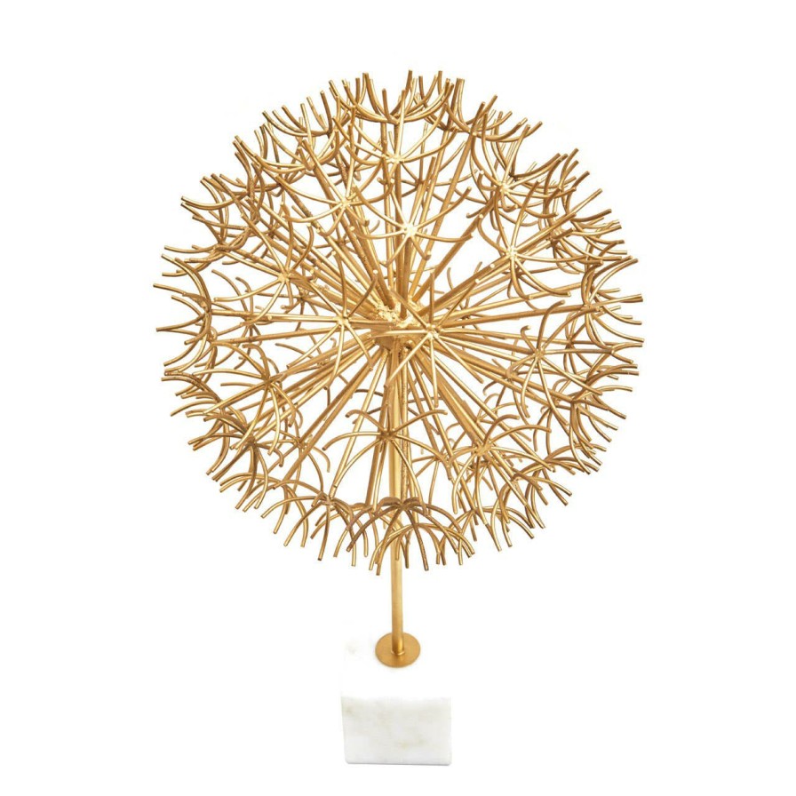 Accessories Fifty Five South Sculptures and Ornaments | Evra Gold Dandelion Sculpture On White Marble Base