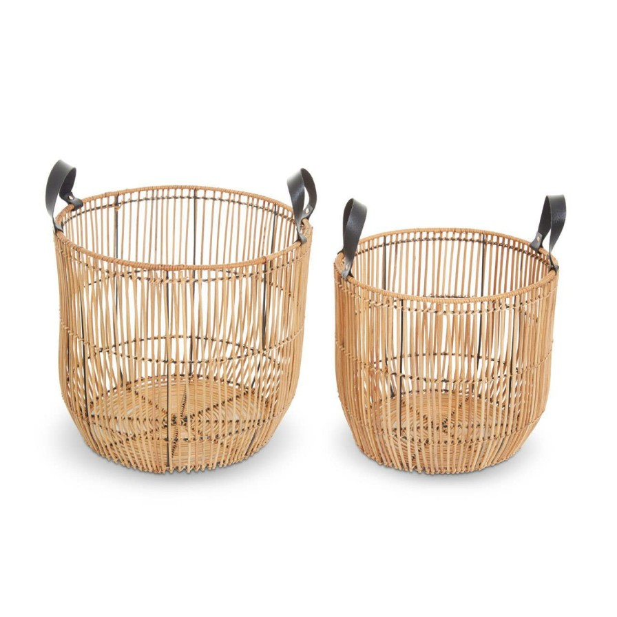 Bathe and Utility Fifty Five South Boxes, Bags and Baskets | Batu Set Of 2 Natural Rattan Baskets