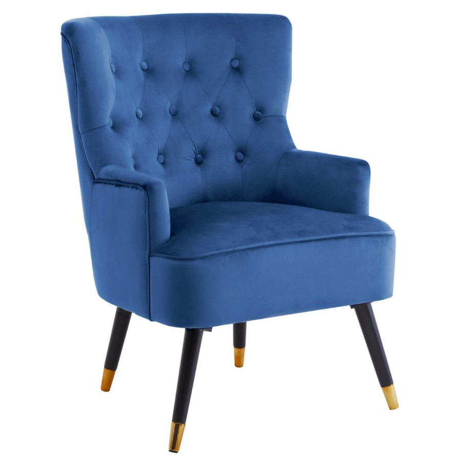 FURNITURE Premier Statement Chairs | Loretta Midnight Velvet Chair With Black Wood Legs