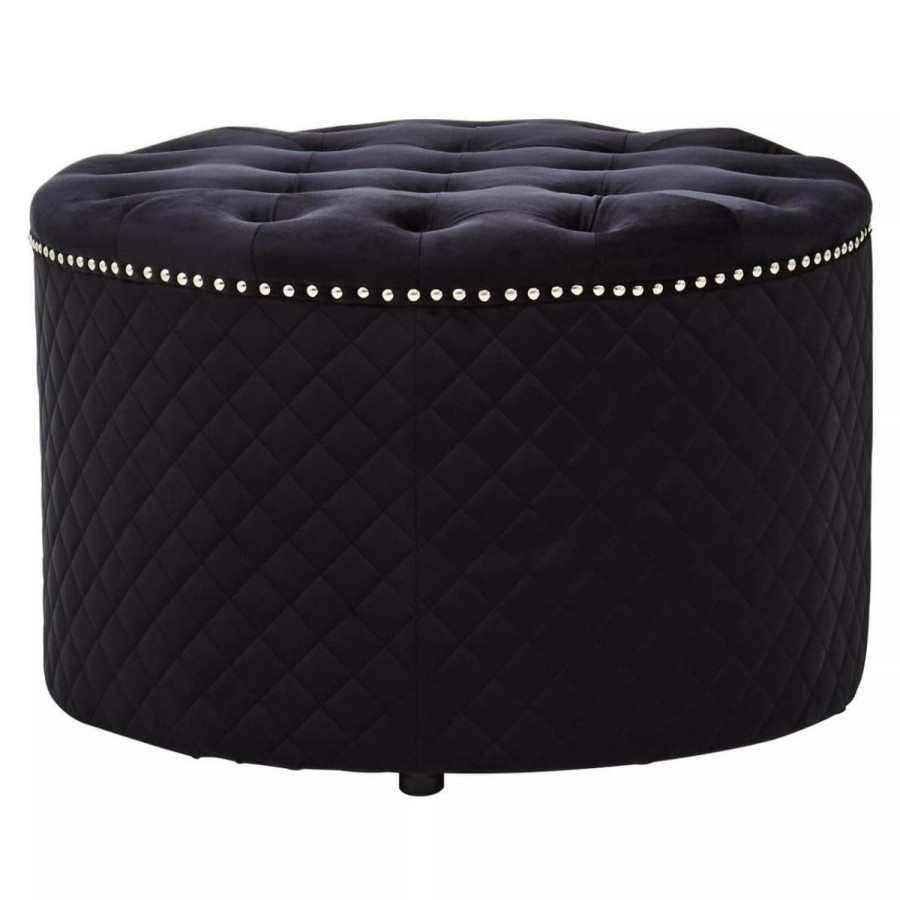 FURNITURE Fifty Five South Seating | Zamora Round Black Velvet Ottoman