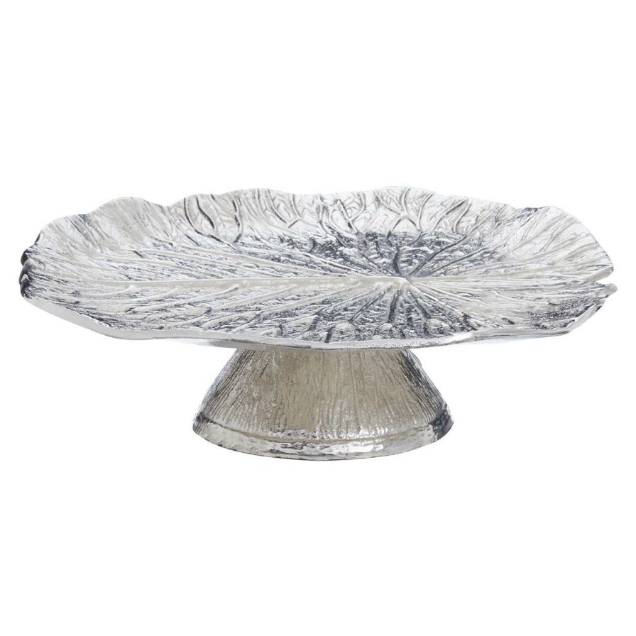 Kitchen and Dining Fifty Five South Serveware | Salma Silver Finish Lotus Leaf Cake Stand