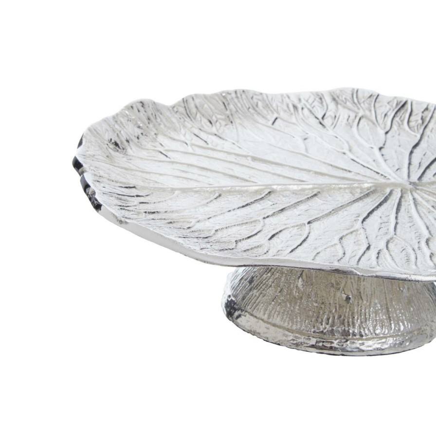 Kitchen and Dining Fifty Five South Serveware | Salma Silver Finish Lotus Leaf Cake Stand