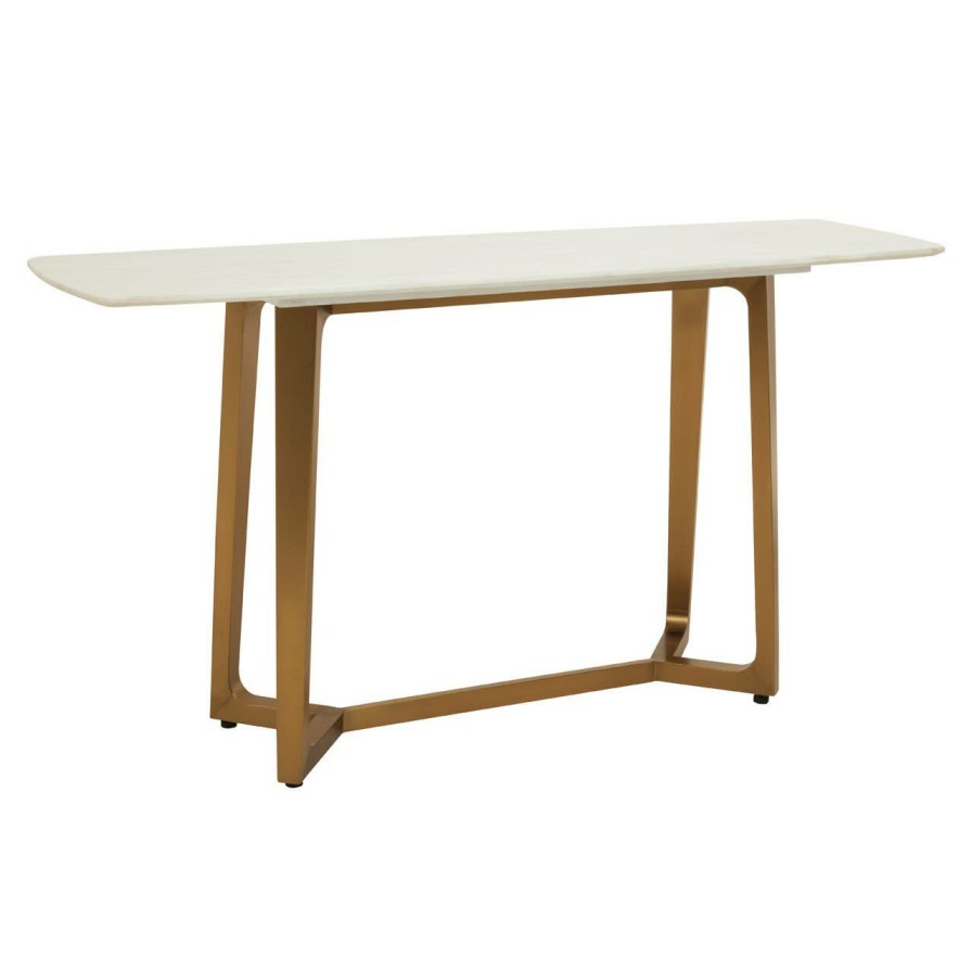 FURNITURE Fifty Five South Console Tables | Moda White Marble Console Table With Brushed Gold Base