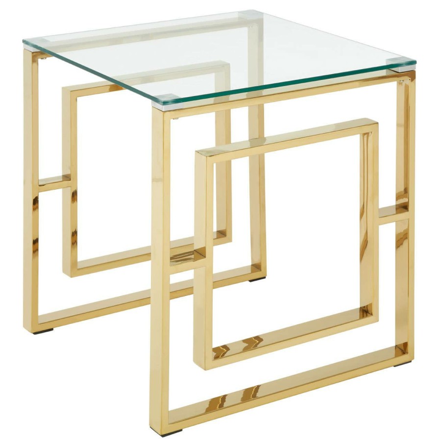 FURNITURE Premier Side Tables | Allure Gold Finish Square Legs End Table