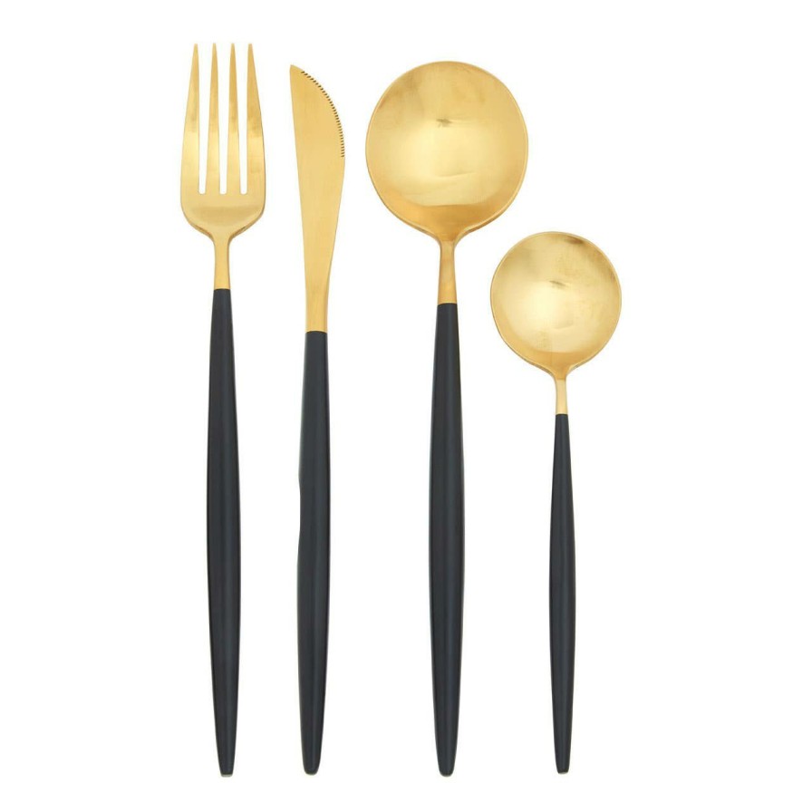 Kitchen and Dining Premier Cutlery | Avie 16Pc Matt Black And Matte Gold Cutlery Set